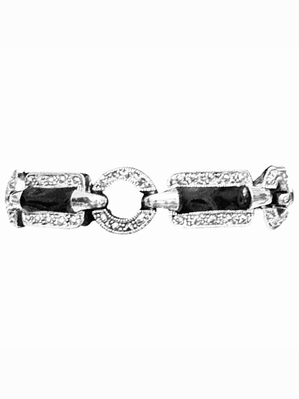 Bracelet Tennis 7-3/8” Marcasite Accents Black Enamel Silver-Toned